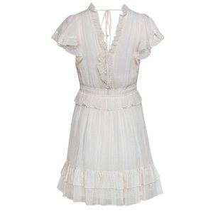 New Rebecca Taylor White Ruffle Cap Slv Dress Metallic Threading Orig$450 Size M